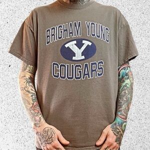 Y2k BYU Cougars College NCAA dark Gray mens XL t shirt Brigham young Utah USA